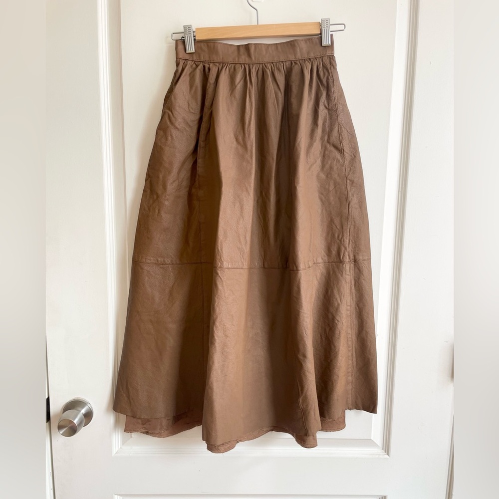 Vintage 90s Brown Leather and Suede High Waisted Skirt S Western Prairie Cowgirl